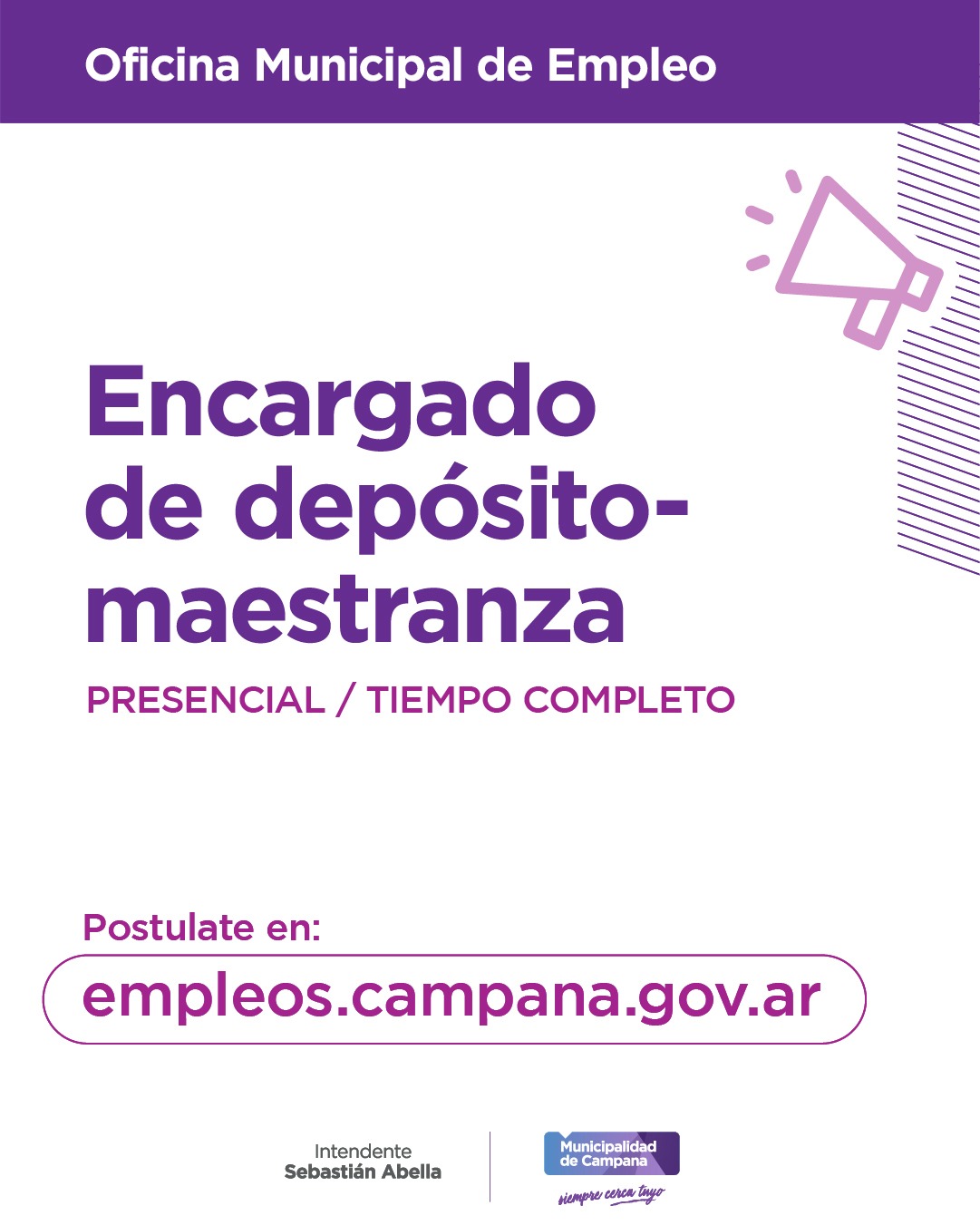MUNICIPIO BUSCA: ENCARGADO DE DEPOSITO-MAESTRANZA