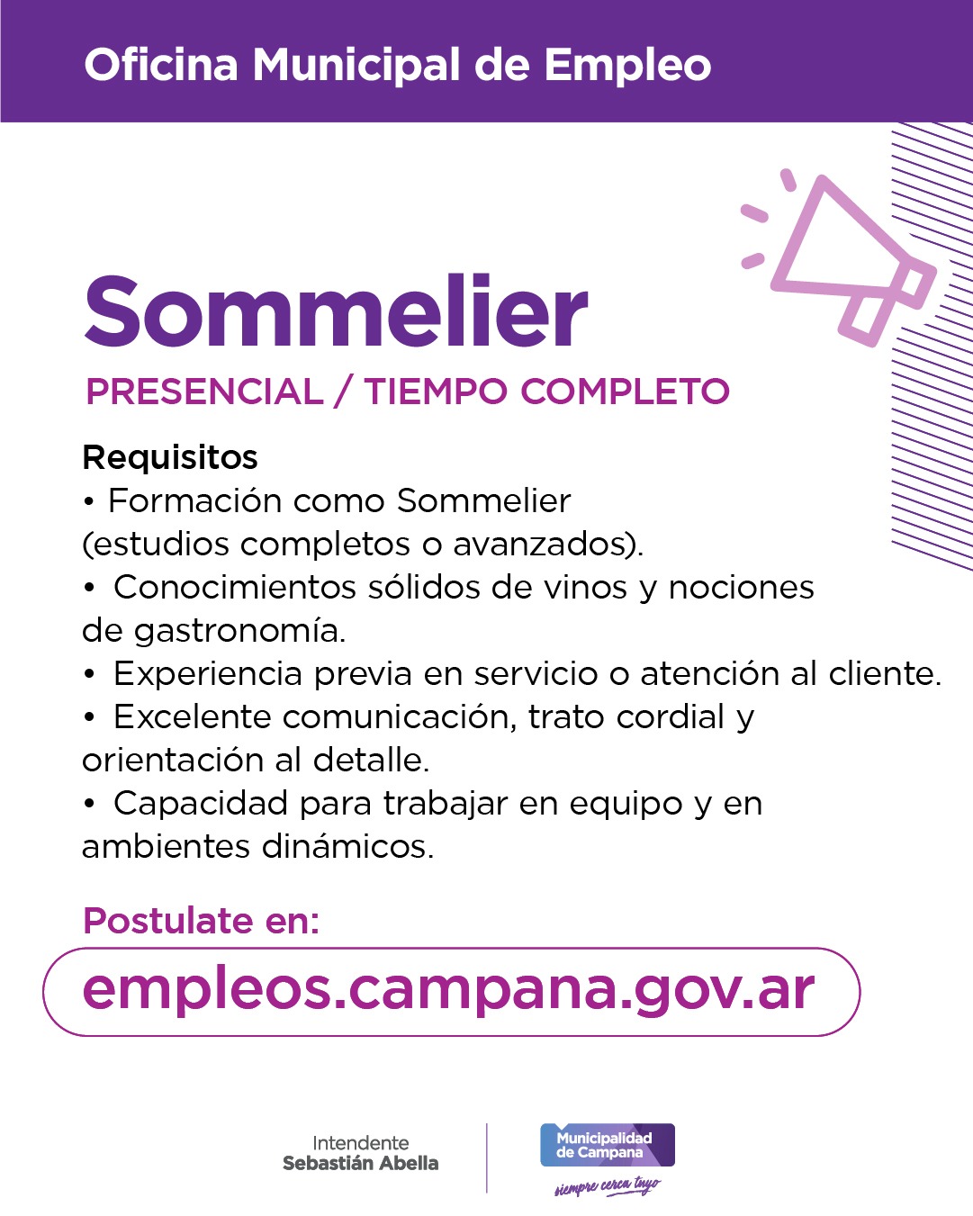 Sommelier con vocación de servicio, conocimientos en gastronomía y experiencia en atención al cliente