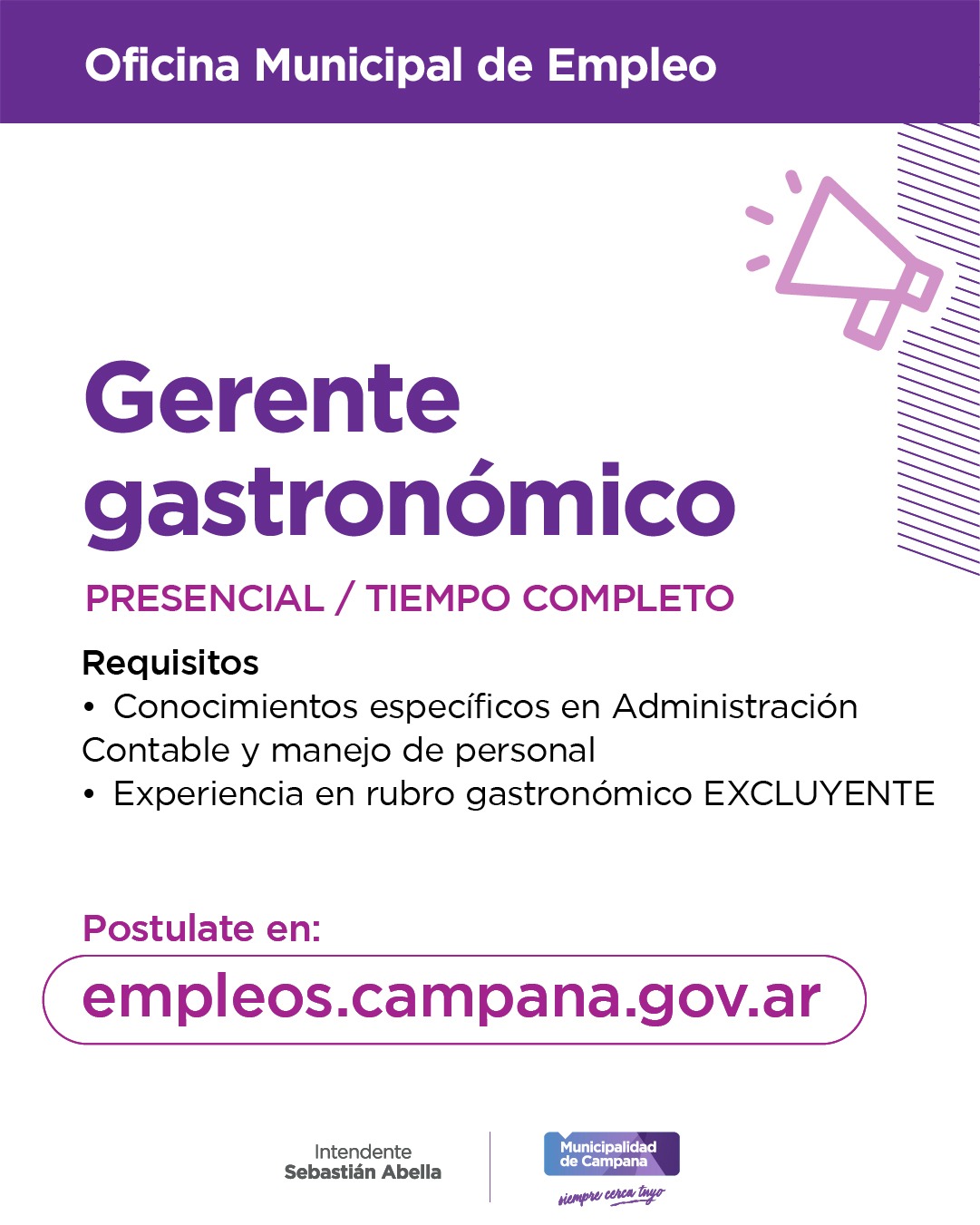 Gerente gastronómico para gerenciar comercios gastronómicos en la ciudad