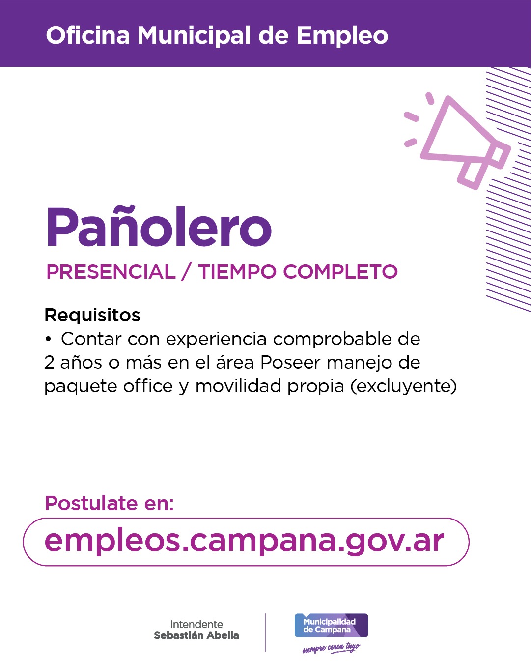 Se solicita pañolero se valorará contar con experiencia comprobable de 2 años o más en el área