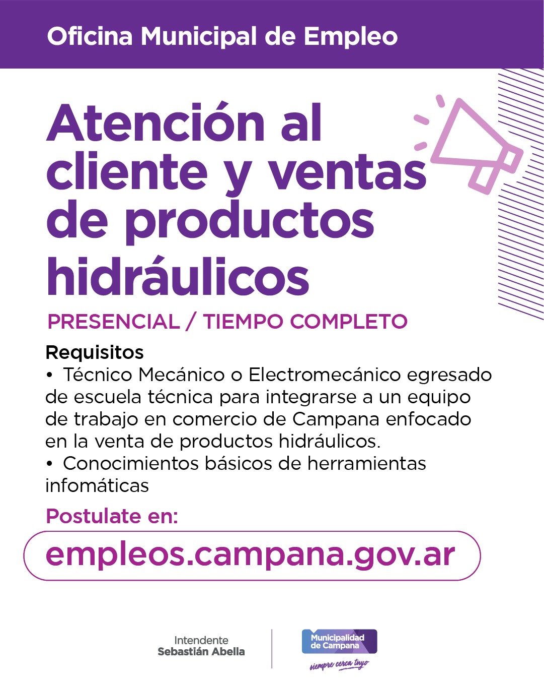 Empleado para atención al cliente y ventas de productos hidráulicos