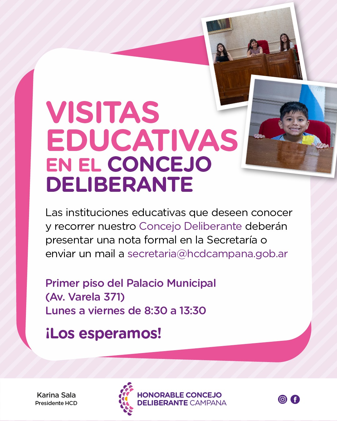 Abren las inscripciones para que instituciones educativas visiten el Concejo Deliberante