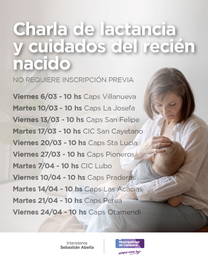 Calendario de charlas gratuitas sobre crianza y salud neonatal en los CAPS y CIC de la ciudad