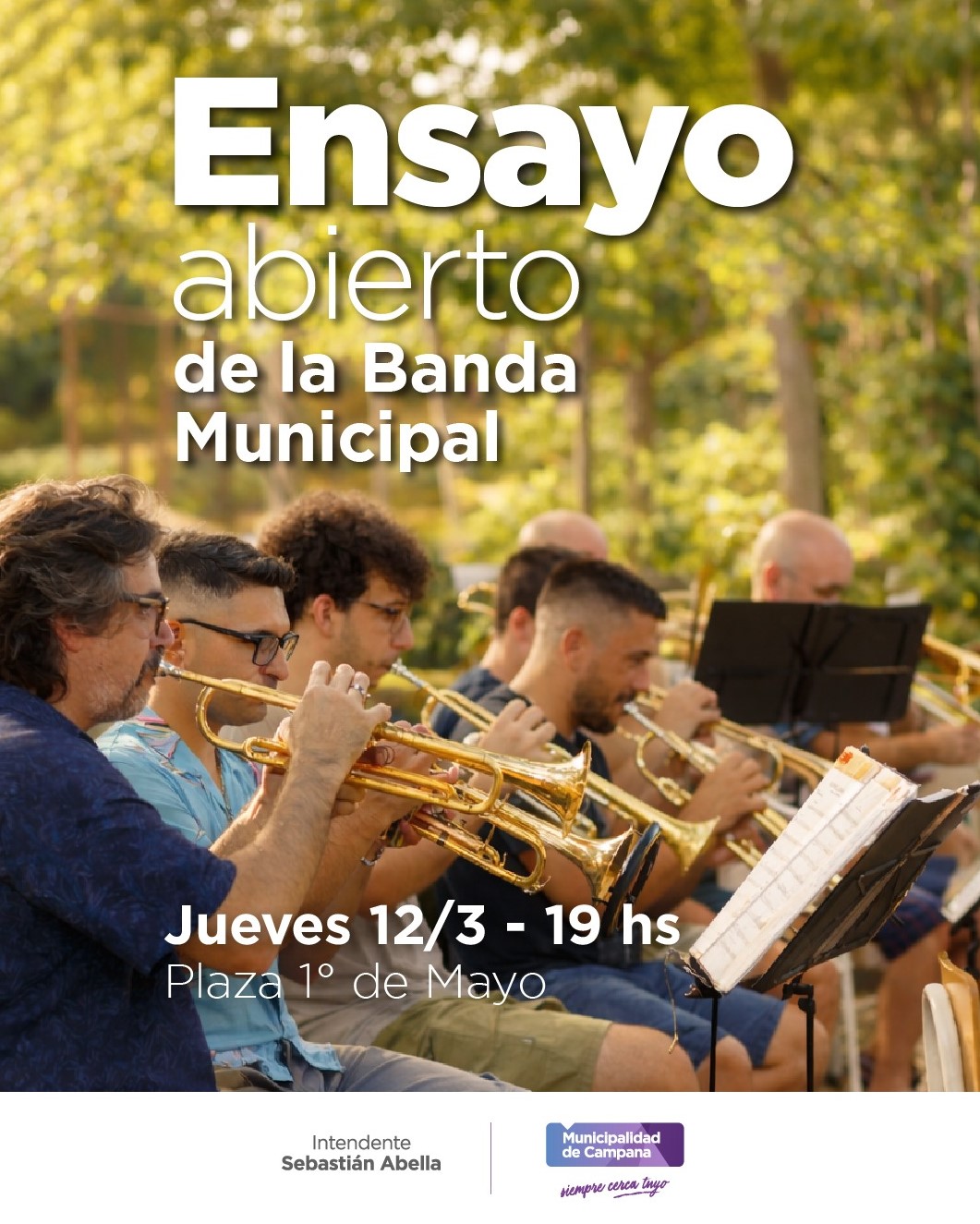 Jueves de música: la Banda Municipal traslada su ensayo a la Plaza 1° de Mayo