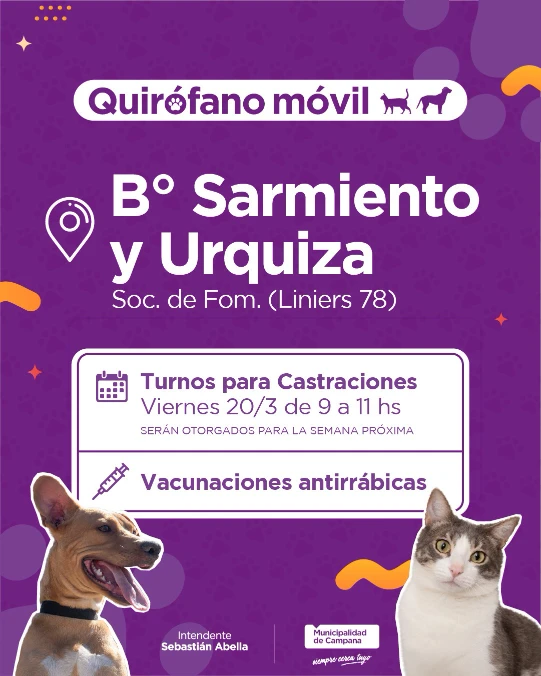 Vacunación y castración gratuita: en los barrios Sarmiento y Urquiza este 20 de marzo