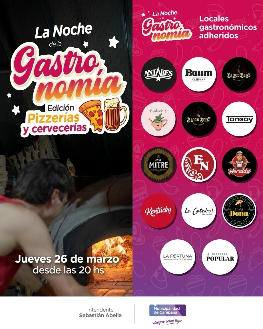 La Noche de la Gastronomía: cuales pizzerías y cervecerías de Campana tienen descuento este jueves