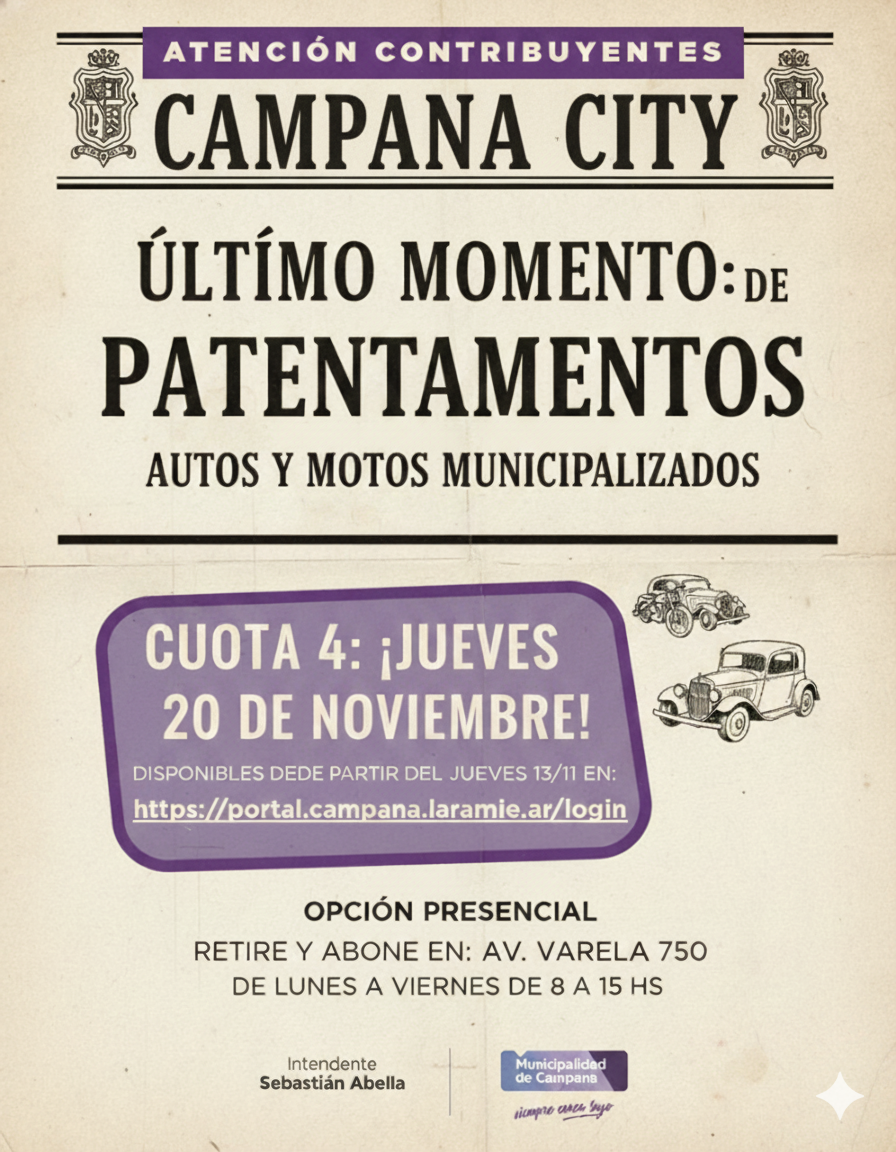 Vencimiento de patentes: habilitada la cuota 4 para vehículos municipalizados