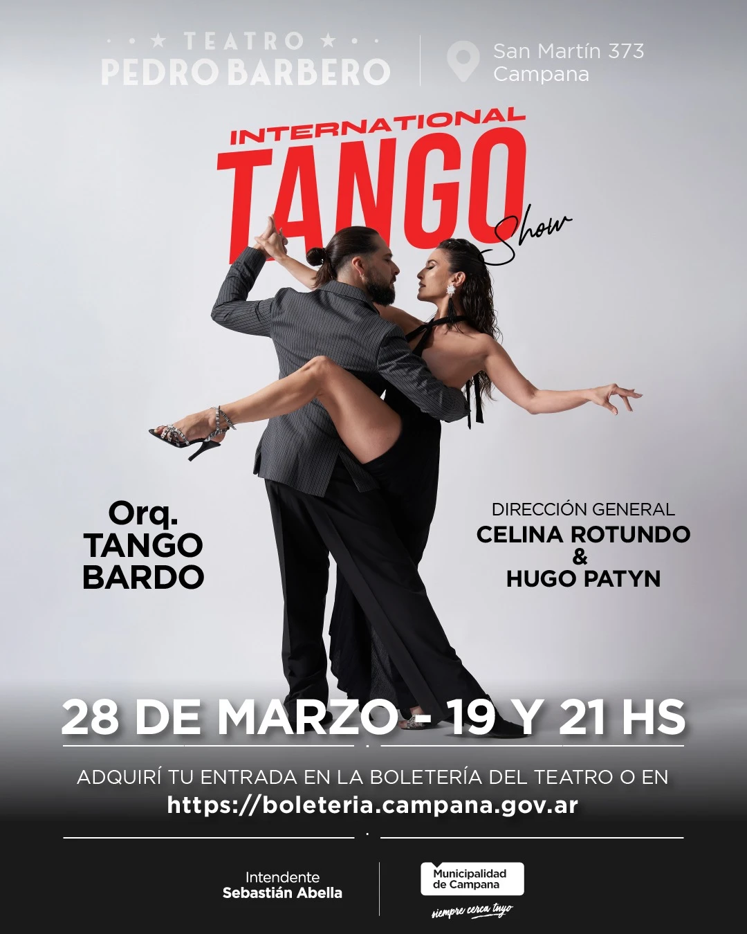 International Tango Show en Campana: Celina Rotundo y Hugo Patyn se presentan con precios accesibles